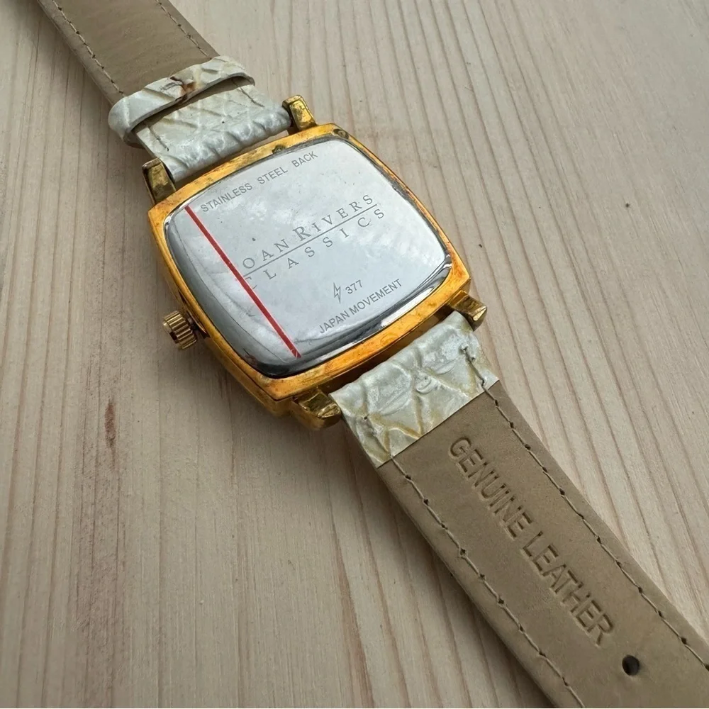 Vintage Joan Rivers Classics Crystal Jeweled White Leather Band Wrist Watch